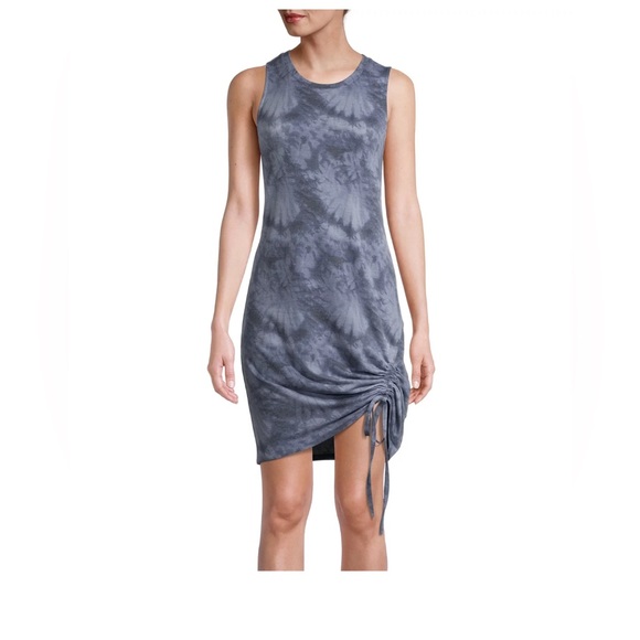 Como Blu Sleeveless Scoop Neck Tie Dye Stretchy Ruched Adjustable Sheath Dress - Picture 2 of 6